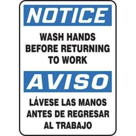 Accuform BILINGUAL OSHA NOTICE Safety Sign WASH SBMRST813XL